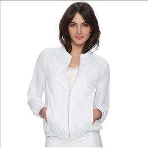 ELLE Bright White Eyelet Bomber Jacket Size XL